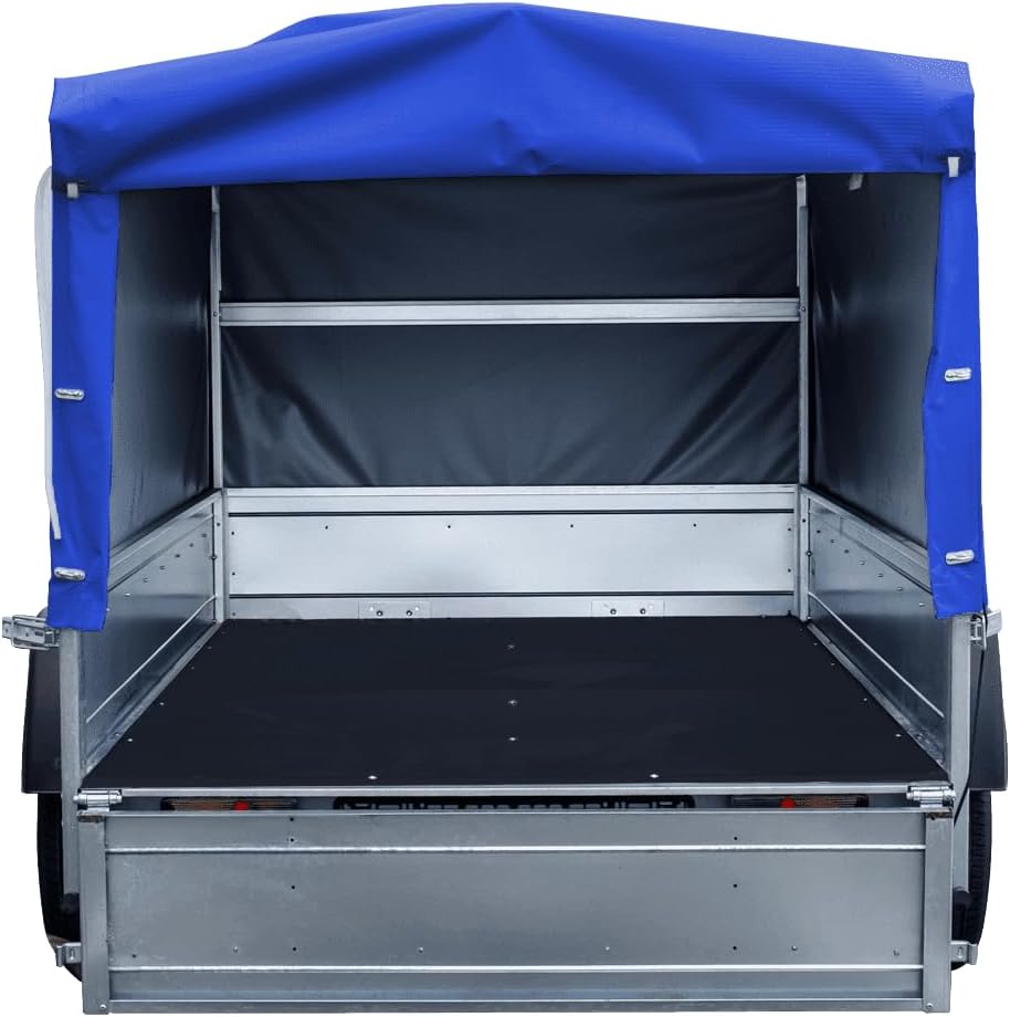 UNITRAILER Auto Anhänger 230x125 Garden Trailer 230 Kipp 750 kg mit Stützrad, Blauer Hochplane und Hochspriegel