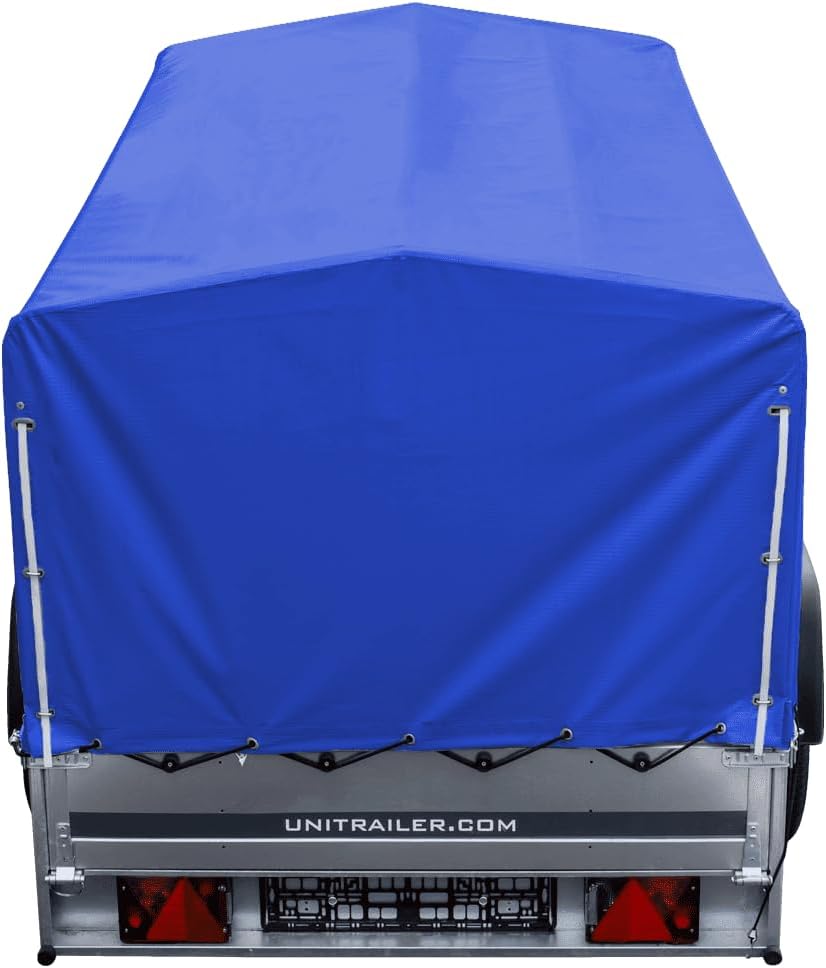 UNITRAILER Auto Anhänger 230x125 Garden Trailer 230 Kipp 750 kg mit Stützrad, Blauer Hochplane und Hochspriegel