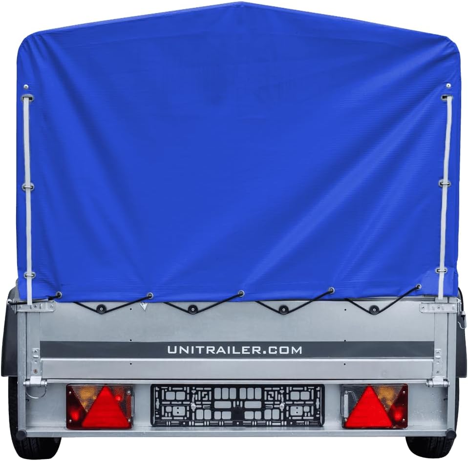 UNITRAILER Auto Anhänger 230x125 Garden Trailer 230 Kipp 750 kg mit Stützrad, Blauer Hochplane und Hochspriegel