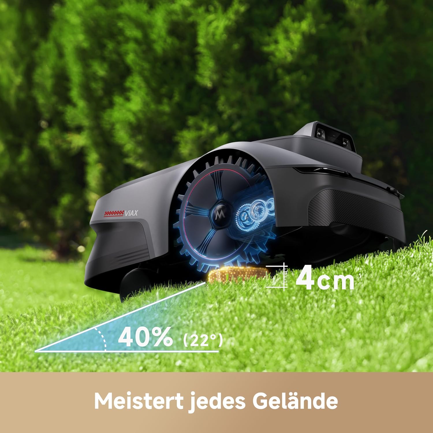 MOVA ViAX 250 Mähroboter ohne Begrenzungskabel, Empfangsbereich 250 m², KI-gestützte Kartierung, U-förmige Spuren, Hindernisvermeidung mit Dual Vision, besserer Kantenschnitt, für komplexes Gelände, App-Steuerung